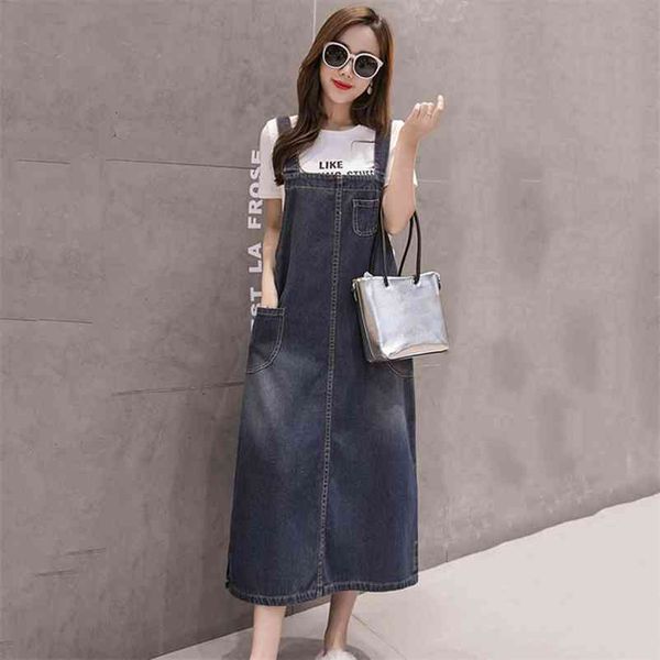 

s-5xl summer plus size jeans dress women suspenders denim dresses female overalls korean casual long sundress robe femme 210331, Black;gray