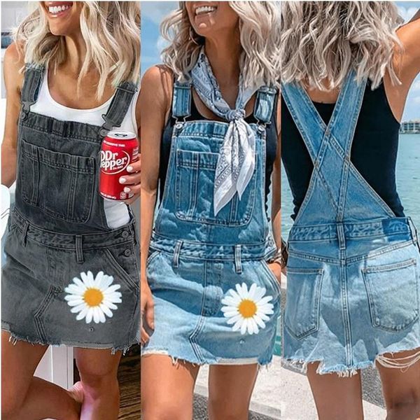 

women fashion printing jumpsuits street style condole belt jeans shorts denim bib overalls size s-5xl women's, Blue