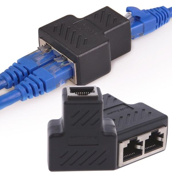 

to 2 ways lan ethernet network cable rj45 female splitter connector adapter usb hubs