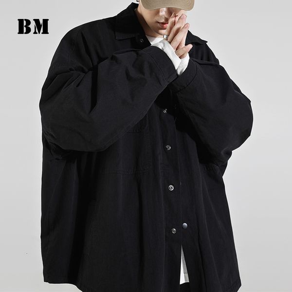 

men's casual shirts 2021 spring ulzzang fashion oversized long sleeve shirt men clothing korean hip hop bat coat harajuku black to, White;black