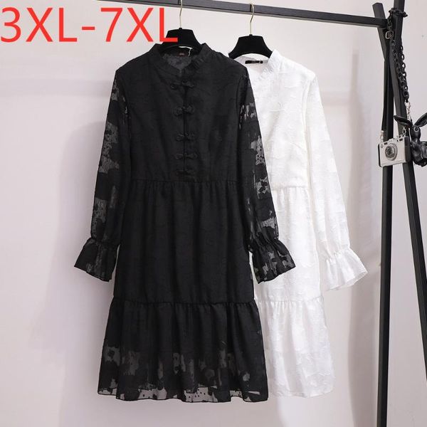 

plus size dresses 2021 ladies autumn winter for women large long sleeve loose ruffle embroidery dress 3xl 4xl 5xl 6xl 7xl, Black