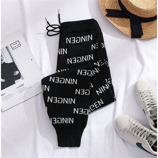 

women's pants harem letter print knit loose elastic waist bottoms casual & capris, Black;white