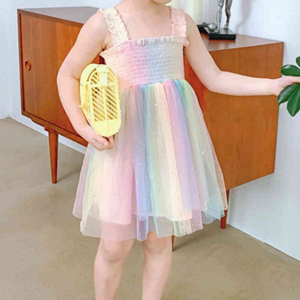 

girl's dresses summer for girls clothing colorful mesh party children clothes 7i87, Red;yellow