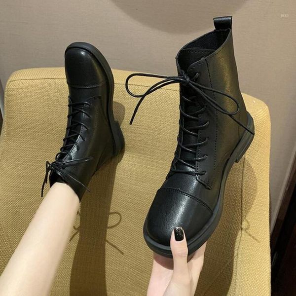 

boots ankle women shoes woman fashion flat pu short 2021 autumn retro black motorcycle d4691