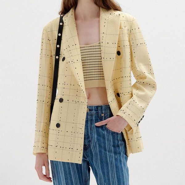 

women's two piece pants ladies casual suit 2021 autumn double breasted plaid blazer + long ol fashion wild women set, White