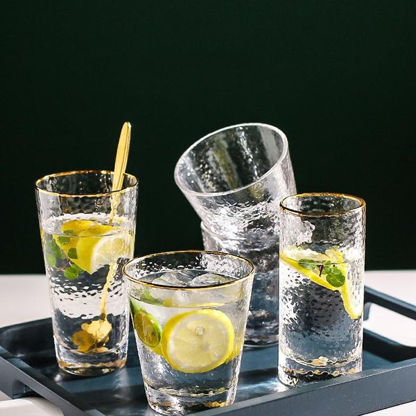 

gold inlay edge glass cup coffee milk tea whiskey stemless wine water glasses for drinking wholesale