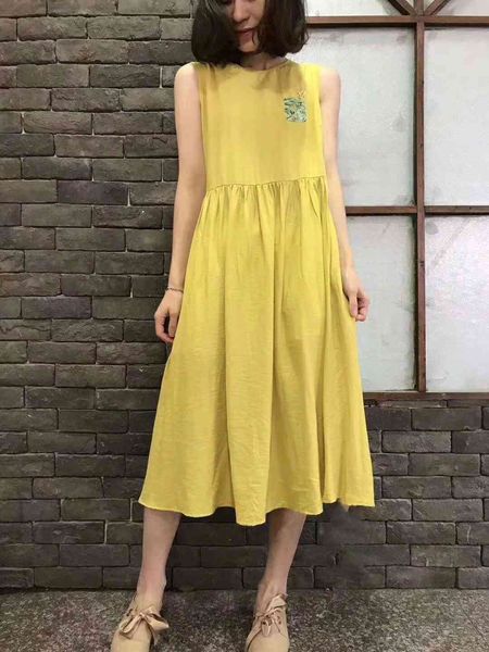 

dresses porcelain language ~ elegant chiffon cotton literature and art temperament big swing sleeveless vest dress medium length skirt femal, Black;gray