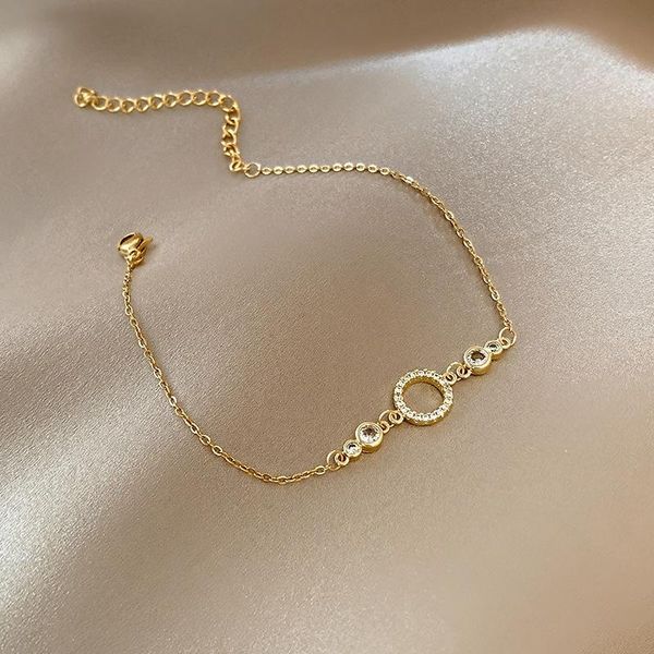 

charm bracelets lovoacc simple full shiny zirconia hollow round for women girls gold color thin chain accessories, Golden;silver