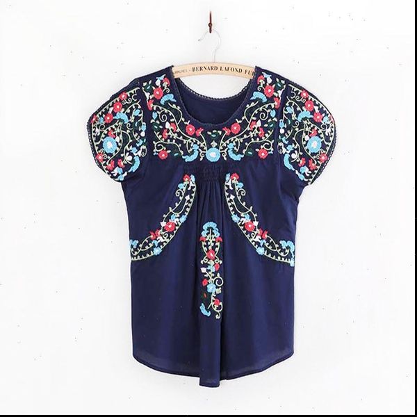 

vintage hippie oaxacan mexican boho women shirts floral embroidered ethnic tunic cotton retro blouses femme blusas, White