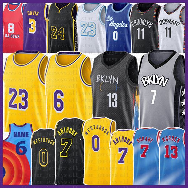

los 23 6 angeles 13 harden kevin kyrie 11 durant basketball jersey russell 0 westbrook irving space jam 2 8 carmelo 7 anthony 3 davis alex, Black;red
