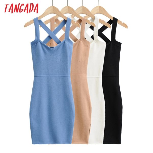 

fashion women solid elegant summer knit strethy strap sleeveless ladies short dress 4p46 210416, Black;gray