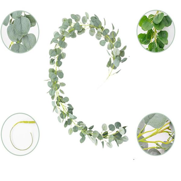 

decorative flowers & wreaths 2m artificial green garland leaves vine 148 pcs long leaf plants greenery foliage wall hanging home garden deco