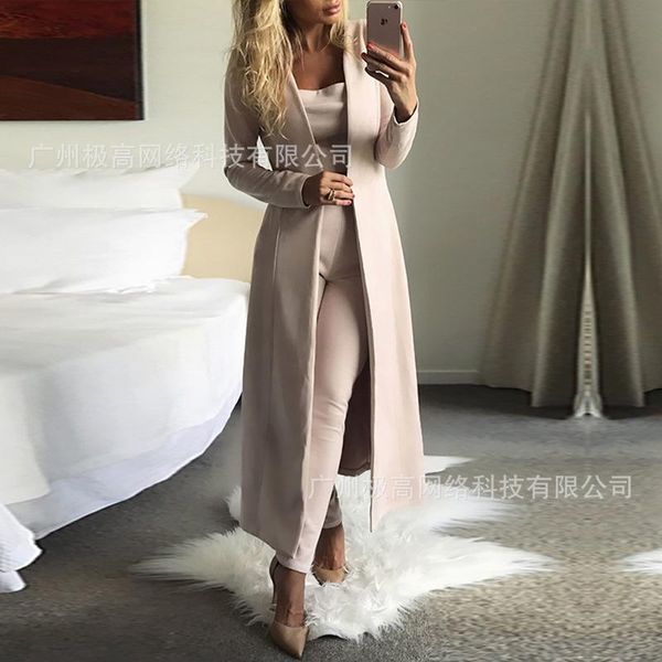 

women's two piece pants 2021 long coat windbreaker + short three-piece suit, White