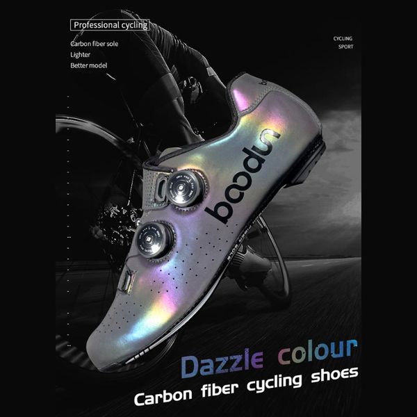 

boodun cycling shoes road carbon bicycle lock men ultralight flat non slip bike sapatilha ciclismo biking footwear, Black