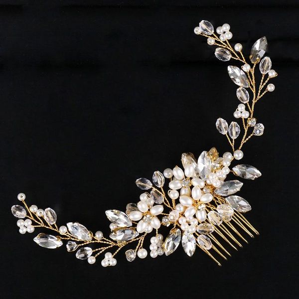 

hair clips & barrettes golden wire bridal comb wedding accessories pearl beads tiaras hairband jewelry twig style headpiece ea, Golden;silver
