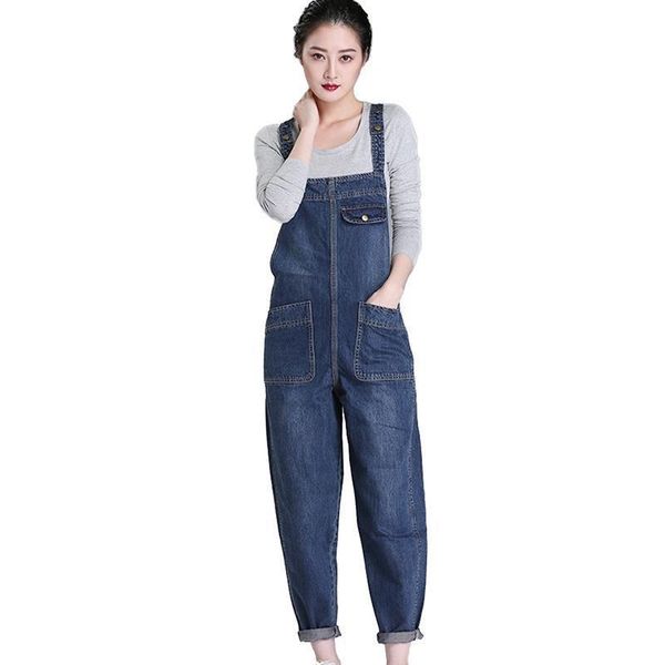 

denim spring summer plus size women romper 6xl casual bib pants jeans trousers strap can be adjusted h675, Black;white