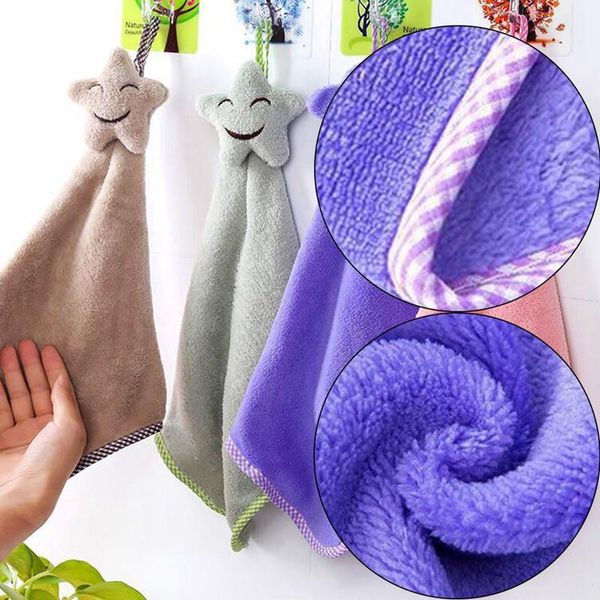 

towel 1 pcs lovely baby hand towels smile star hanging kids bathroom thicken soft coral velvet household cleaning cloth