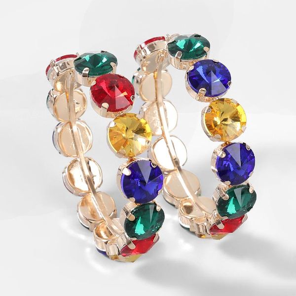 

hoop & huggie luxury shiny large geometric circle earrings for women party crytal round colorfull statement jewelry, Golden;silver