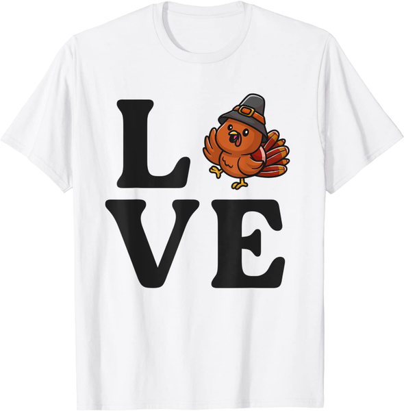 

women's t-shirt love thanksgiving day turkey kawaii vintage fall autumn, White