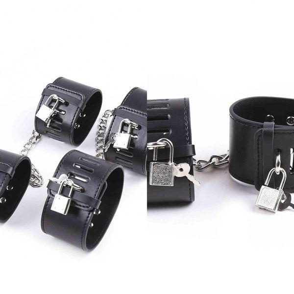 Регулируемые бандажа PU кожаные наручники наручники лодыжки манжеты наручные блокировки BDSM ограничения роль игровые инструменты эротический раб для взрослой пары 1123