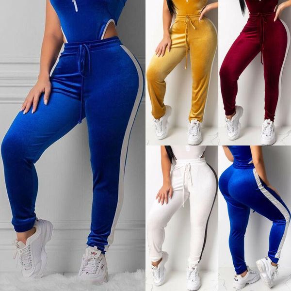 

arrival women high waist pants sports bottoms fitness gym stretch trousers side stripe elasticated pencil women's & capris, Black;white