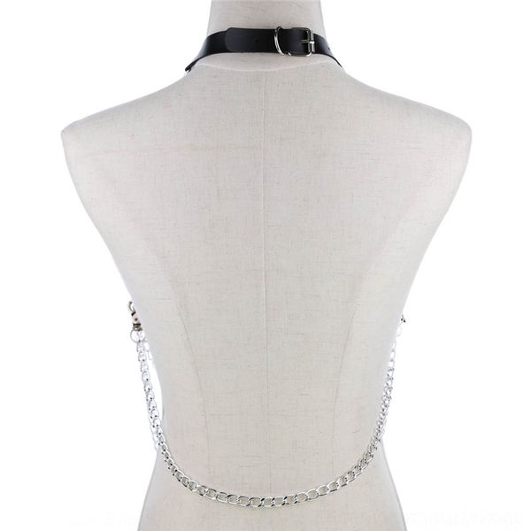 

EFC goth punk suspenders style men's and women's pentagram leather tie belt body chain suspender sling chest strap chest strap, Black;white