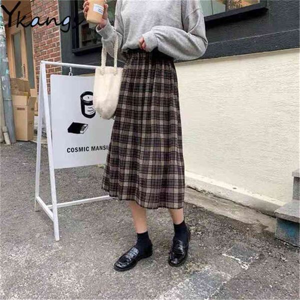 Woolen Winter Plus Size 3XL Pherited xadrez Saias Mulheres Quente Vintage Longas Ladies Office Harajuku Midi Streetwear 210619