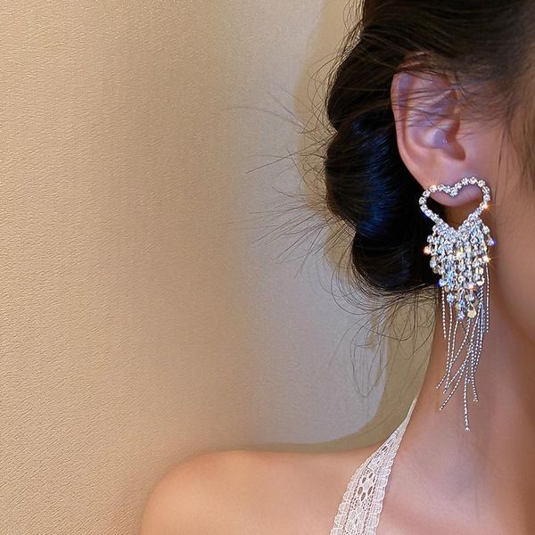 

stud design fashion crystal drop heart tassle earring, Golden;silver