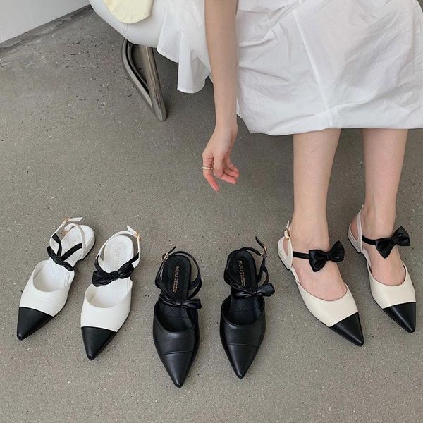 

sandals retro woman shoes pointed heel 2021 summer mary jane original girls multicolored flat low fashion comfort elastic b, Black
