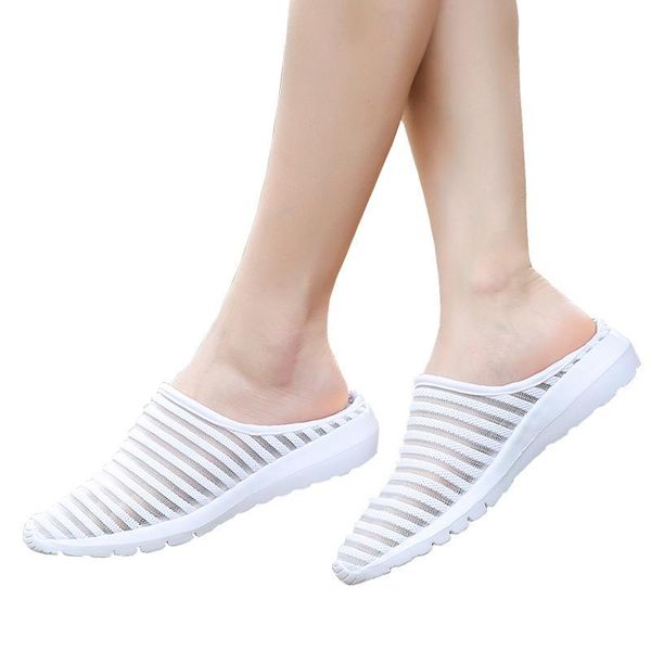 

slippers summer women half casual soft comfortable breathable mesh outside flat slides white outdoor non-slip beach flip flops, Black