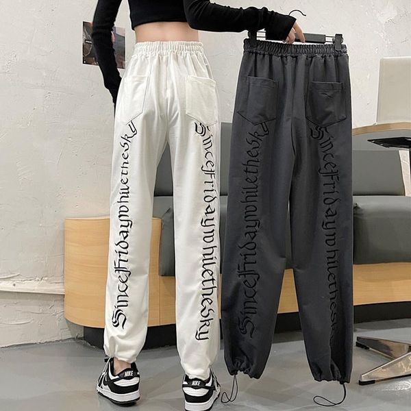 

women's pants & capris real s embroidered casual sports female loose tappered, Black;white