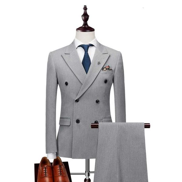 

men's suits & blazers double boutique breasted suit solid color for british male-style men formal male social office three parts 70gx, White;black