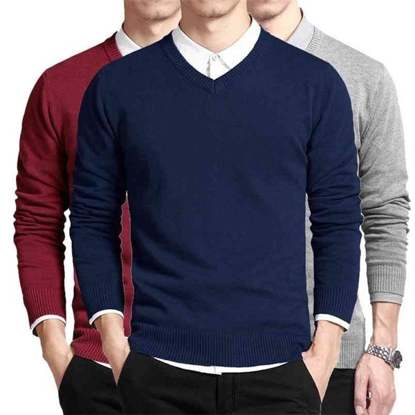 Varsanol Maglione di cotone da uomo Pullover a maniche lunghe Capispalla Uomo Maglioni con scollo a V Top Loose Solid Fit Abbigliamento per maglieria 8 colori 210813