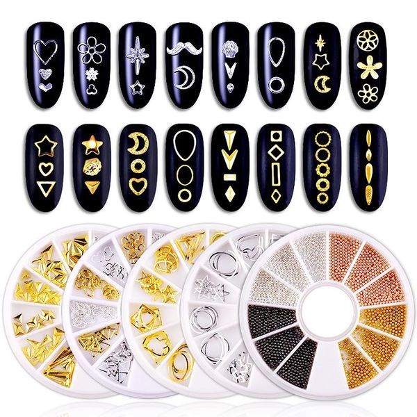 

florvida nail art alloy 3d decorations golden silver mixed decoration set design for nails matel strass gem nam, Silver;gold