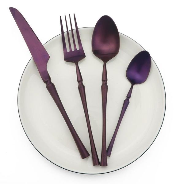 

dinnerware sets purple st polishing black dinner tableware steel matte knife set cutlery stainless kitchen soup fork accessories