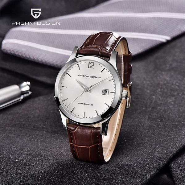 

wristwatches 2021 design pagani brand fashion simple men' mechanical watch waterproof leather automatic date monteham, Slivery;brown