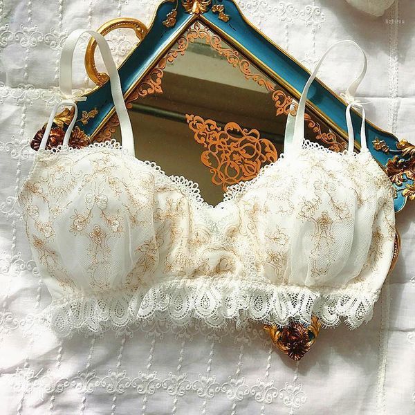 

retro white tube set lace underwear women girls wire thin embroidery bra and panties summer sleep kawaii lingerie bustiers & corset, Black;white