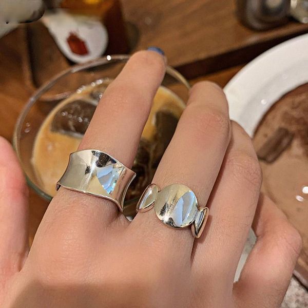 

cluster rings 925 sterling silver party for women fashion vintage handmade irregular wave geometric thai jewelry gift, Golden;silver