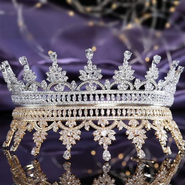 

other elegant full cubic zirconia wedding bridal tiaras and crowns pageant headpieces cz party prom hair jewelry gift for women girls, Golden;white