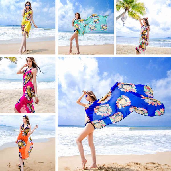 

women's swimwear fashion-women floral bikini cover sunflower print beach dress bohemian wrap scarf shawl brace tta626 3f64, White;black