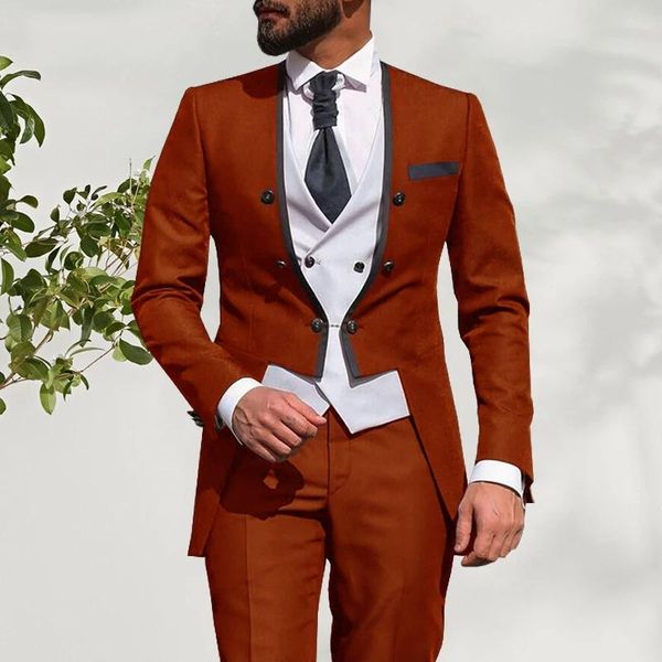 

men's suits & blazers 3 pieces dark orange tailored collar business suit boutique slim boyfriend wear for wedding tuxedo blazer+pants+v, White;black