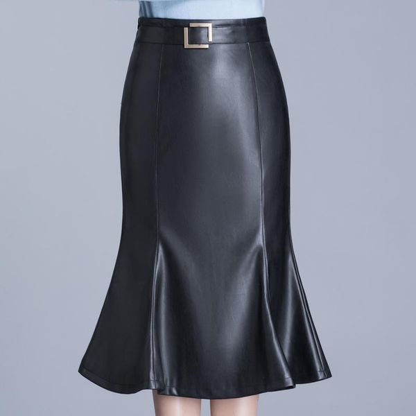 

skirts high waist women faux sheepskin skirt ladies style black soft pu leather belted a-line female party