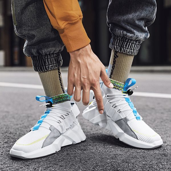 

464748 size auspicious mens shoes 2021 new korean style trendy fashion brand men hip hop sports board shoes canvas socks high-shoes for, Black;white