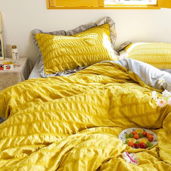 

bedding sets 45seersucker set 4pcs duvet cover flat sheet washed cotton ab side home linens ruffles art style bedclothes
