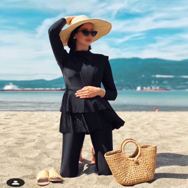 

3 pieces plus size muslim swimwear 2021 whole bla ruffle burkini with bra padding swimsuits women maillot de bain femme