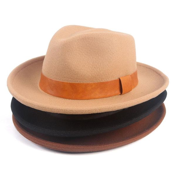 

wide brim hats fashion winter fedora hat for women men 2021 casual autumn wool belt felt fedoras jazz cap black, Blue;gray