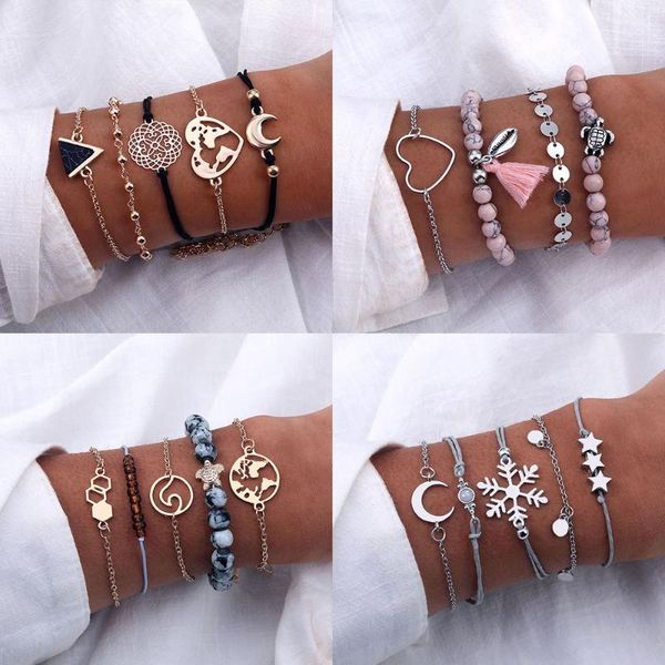 

charm bracelets famshin 9 styles bohemia heart rope chain set letters love pineapple shell bracelet & bangle jewelry gift for friends, Golden;silver