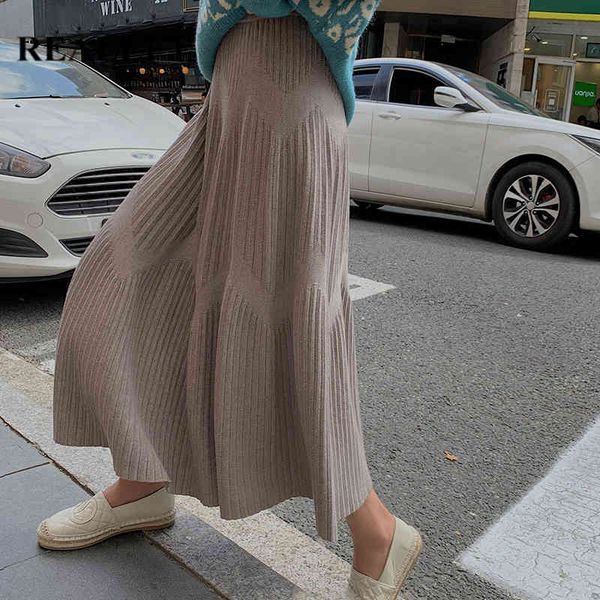 

thicking knitted long skirts autumn winter women solid high waist umbrella skater female korean 210428, Black
