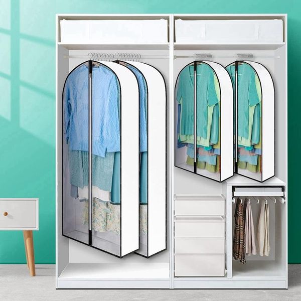 

clothing & wardrobe storage 40inch/49inch/59inch hanging garment bag for 4inch gussets clothes closet clear cover 6-pack