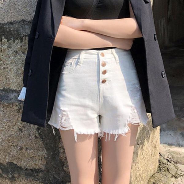 

summer white high waist denim shorts large size loose vintage wide blue jeans for women elegant 2021 women's, White;black